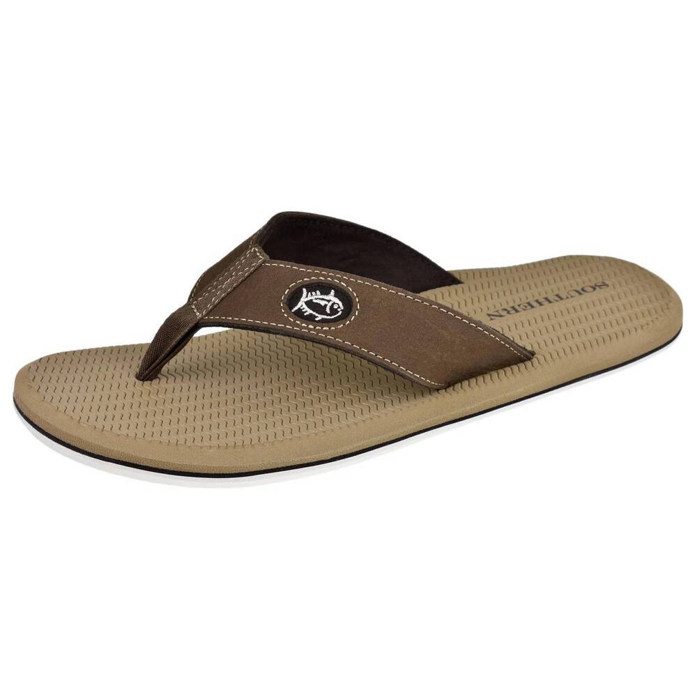 NEW SOUTHERN TIDE men's flipjacks leather sandal in caramel